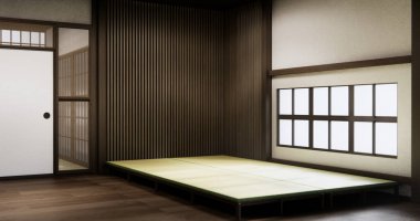 Standart boş oda japan ve tatami paspas katı. 3B görüntüleme