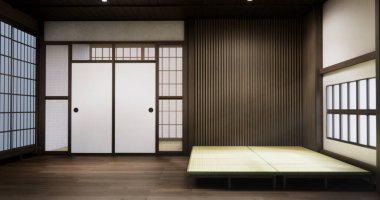 Standart boş oda japan ve tatami paspas katı. 3B görüntüleme