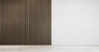 Beyaz oturma odası zen tarzı boş duvar 3D görüntüleme