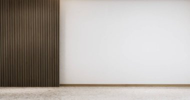 Beyaz oturma odası zen tarzı boş duvar 3D görüntüleme