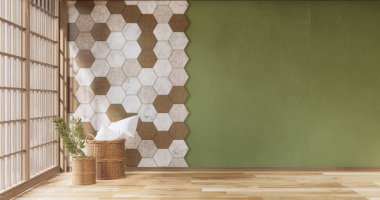 Modern oda minimalist3D görüntüleme üzerinde yeşil altıgen döşeme duvarı