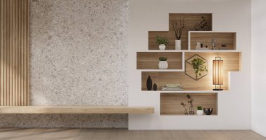 Boş oda ve ahşap panelleri kavramsal arkaplan 3 boyutlu resimleme