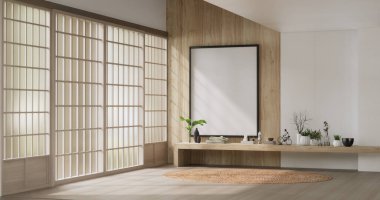 Empty room,Clean japanese minimalist room interior, 3D rendering