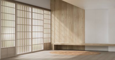 Empty room,Clean japanese minimalist room interior, 3D rendering