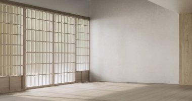 Empty room,Clean japanese minimalist room interior, 3D rendering