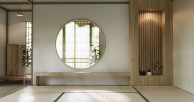 Boş, modern Japon tatami paspas döşemesi, oda Japon geleneksel tarzı. 3B görüntüleme