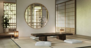 Geleneksel Japon stili, süslemesi çok az. 3B görüntüleme