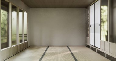 Boş, modern Japon tatami paspas döşemesi, oda Japon geleneksel tarzı. 3B görüntüleme