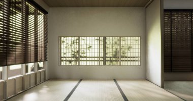 Mock up empty, Modern japanese tatami mat floor, room japanese traditional style. 3D rendering clipart