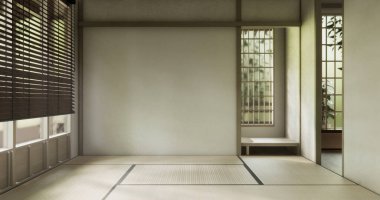 Boş, modern Japon tatami paspas döşemesi, oda Japon geleneksel tarzı. 3B görüntüleme