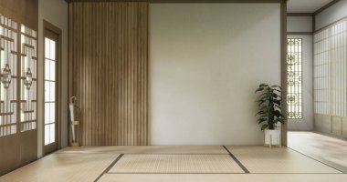 Boş, modern Japon tatami paspas döşemesi, oda Japon geleneksel tarzı. 3B görüntüleme