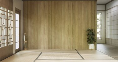 Boş, modern Japon tatami paspas döşemesi, oda Japon geleneksel tarzı. 3B görüntüleme
