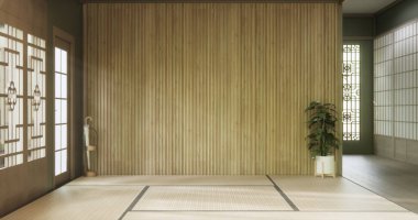 Boş, modern Japon tatami paspas döşemesi, oda Japon geleneksel tarzı. 3B görüntüleme