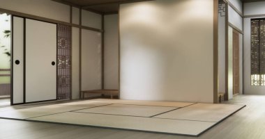 Boş, modern Japon tatami paspas döşemesi, oda Japon geleneksel tarzı. 3B görüntüleme