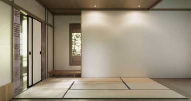 Boş, modern Japon tatami paspas döşemesi, oda Japon geleneksel tarzı. 3B görüntüleme