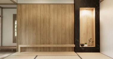 Boş, modern Japon tatami paspas döşemesi, oda Japon geleneksel tarzı. 3B görüntüleme