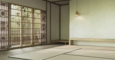 Boş, modern Japon tatami paspas döşemesi, oda Japon geleneksel tarzı. 3B görüntüleme