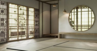 Boş, modern Japon tatami paspas döşemesi, oda Japon geleneksel tarzı. 3B görüntüleme