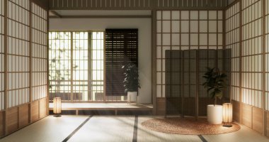 Muji stili boş modern Japon odası minimal.