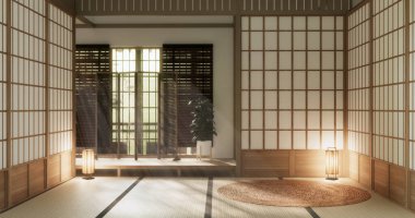 Muji stili boş modern Japon odası minimal.