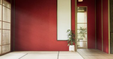 İç renk kırmızı oda integrali. Tatami mat 3D döşemeli.