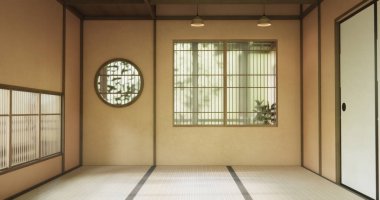 Muji stili boş modern Japon odası minimal.