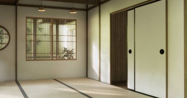 Muji stili boş modern Japon odası minimal.