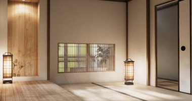 Muji stili boş modern Japon odası minimal.