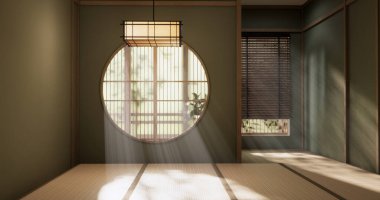 Wabisabi tarzı iç mekan Yeşil Japon oda 3D