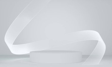 Soyut Podyum minimal geometrik beyaz ve altın 3D görüntüleme