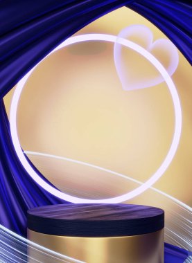 Koyu mavi geometrik arkaplan, Japon tarzı podyum mavisi konsept 3D görüntüleme