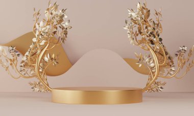 Moda ürünü arka planı ve boş arkaplanlı açık kahverengi podyum görüntüsü.