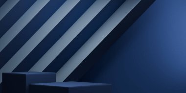Dark blue geometric background, japanese style podium blue concept .