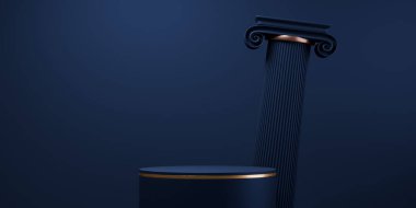 Dark blue geometric background, japanese style podium blue concept .