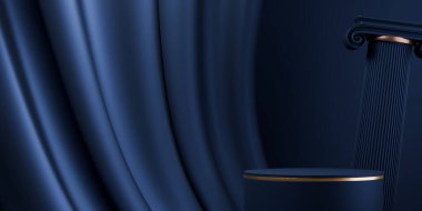 Dark blue geometric background, japanese style podium blue concept .