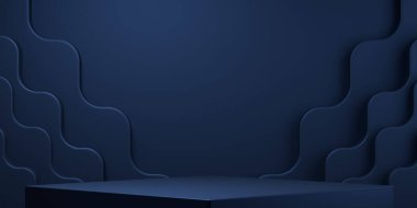 Dark blue geometric background, japanese style podium blue concept .