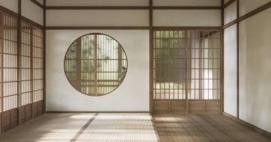 Sahne boş, modern, paspas döşemeli, Japon tarzı geleneksel..