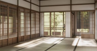 Sahne boş, modern, paspas döşemeli, Japon tarzı geleneksel..