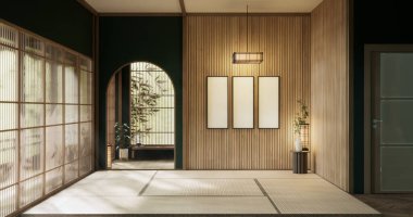 Yeşil duvar boş oda, Japon geleneksel tarzı..