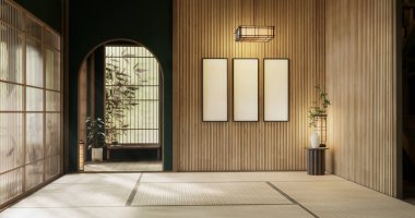 Yeşil duvar boş oda, Japon geleneksel tarzı..
