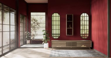 Kırmızı sevgililer günü modeli dolabı Japon tarzı geleneksel oturma odası..