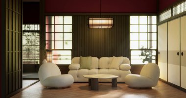 Sevgililer günü oturma odası Japon usulü. 3B görüntüleme