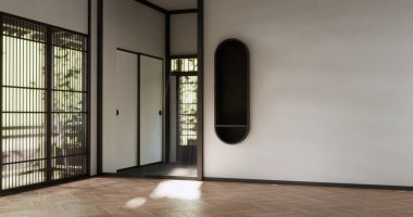 Boş Japon oturma odasının duvar tasarımı.