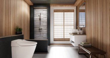 duş ve tuvalet ve dekorasyon modern tuvalet odası japon tarzı 3D