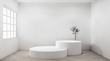 Ürünleri göstermek için sahne Tahta zemin üzerinde boş oda beyazı İç dizayn 3D