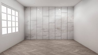 Ürünleri göstermek için sahne Tahta zemin üzerinde boş oda beyazı İç dizayn 3D