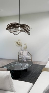 Modern tarz oturma odası 3D görüntüleme