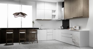 Mutfak modern şekilli, boş mutfak odası. 3d oluşturma