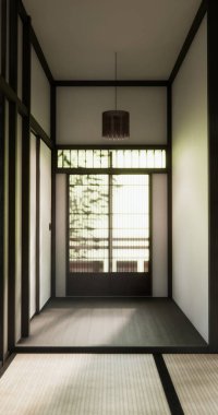 Nihon oda tasarımı, kapı kağıdı ve dolap raf duvarı, Tatami paspas odası japon tarzı. 3B görüntüleme