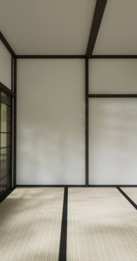 Nihon oda tasarımı, kapı kağıdı ve dolap raf duvarı, Tatami paspas odası japon tarzı. 3B görüntüleme